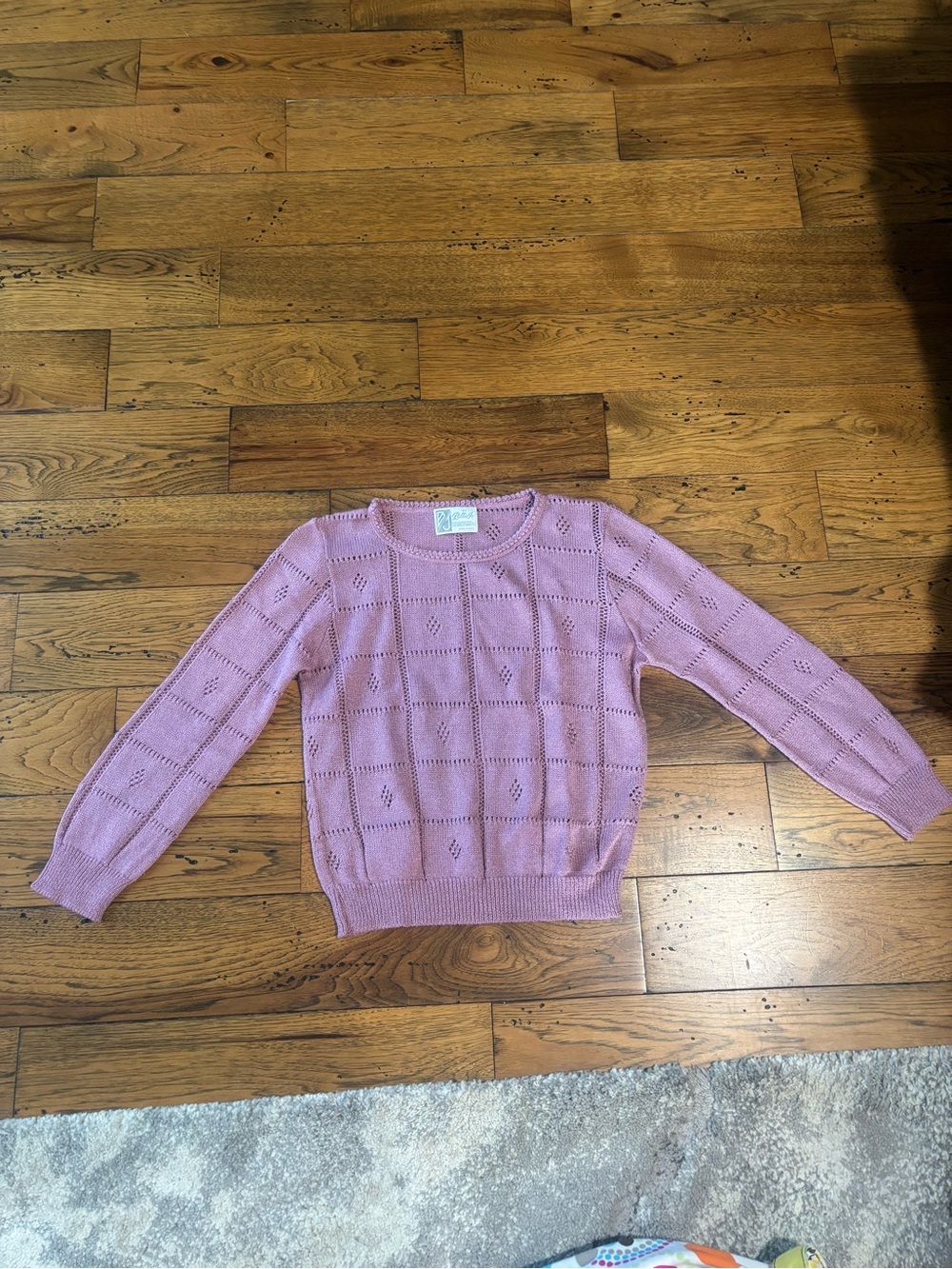Vintage Billie Jo Lilac Open-Knit Women's Sweater - Classic Crewneck Small
